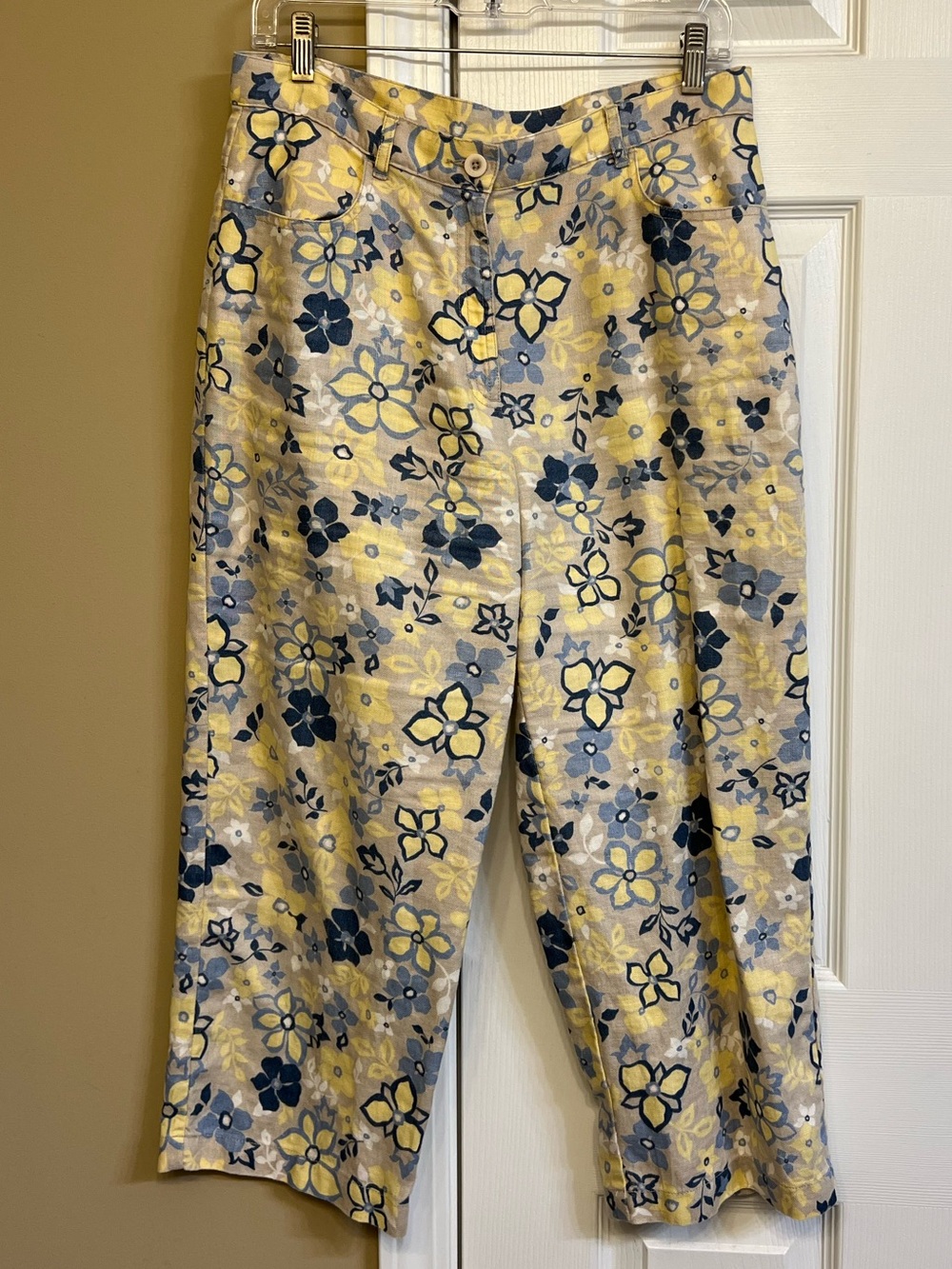 Willi Smith Yellow and Blue, Linen Capri Pants, size 10